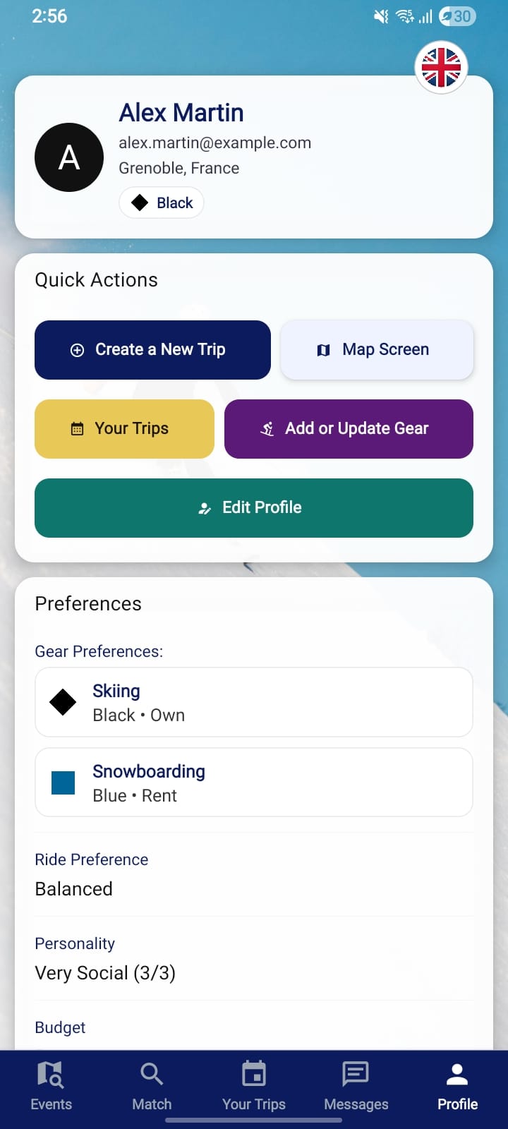 Profile, gear and riding preferences