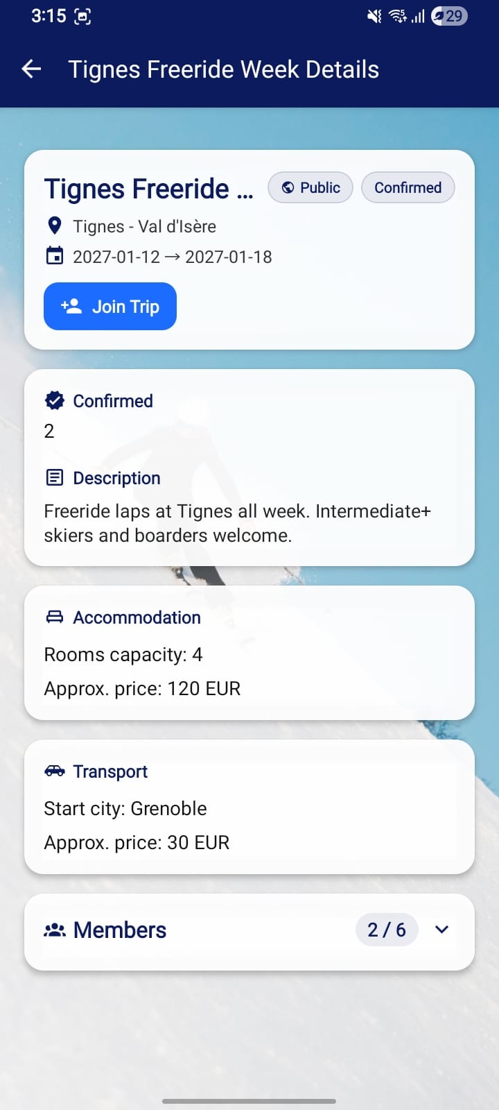 Trip details, not joined